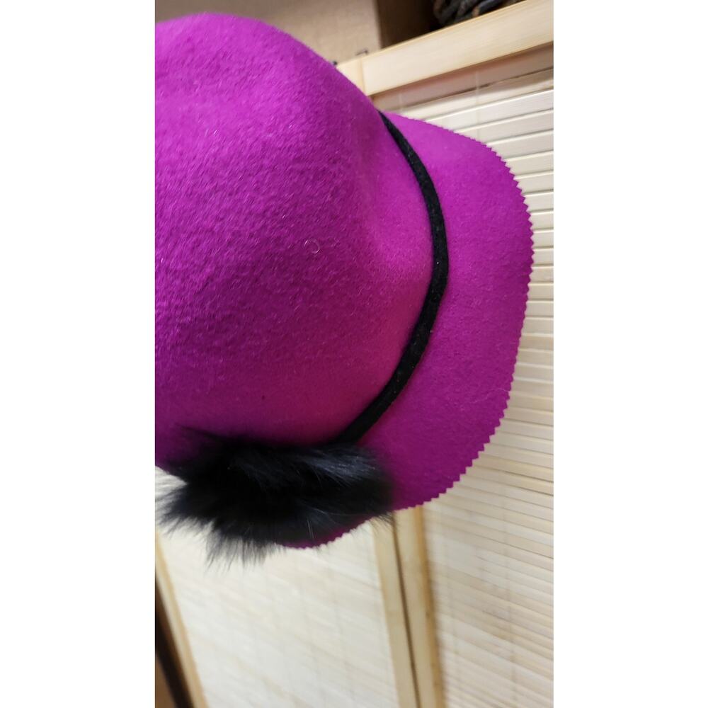 Vintage Galliano Sorbatti Purple Wool Cloche Hat Italy Fur Accent